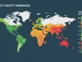 Mapa świata z kolorami wskazującymi poziom bezpieczeństwa. Czerwone obszary oznaczają najniebezpieczniejsze kraje świata.