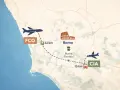 Mapa pokazuje lotniska w Rzymie: FCO (32 km) i CIA (15 km), z zaznaczonym połączeniem do Roma Termini.