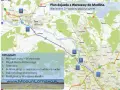 Mapa pokazuje trasę z Warszawy do lotniska Modlin, z zaznaczonymi punktami: Wisłostrada, Węzeł Mostu Północnego, fotoradar, remont drogi, odcinek drogi ekspresowej i cel podróży – lotniska w Warszawie.