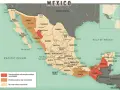 Mapa Meksyku z zaznaczonymi obszarami, gdzie zalecane są meksyk szczepienia i unikanie komarów.