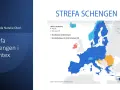 Mapa Europy z zaznaczonymi krajami należącymi do strefy Schengen. Kolory wskazują kraje UE, spoza UE, poza strefą Schengen i kandydujące.