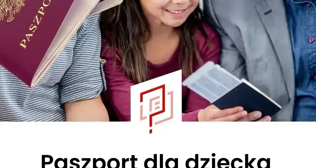 Rodzina przygotowuje wniosek o paszport dla dziecka. Widoczne paszporty i uśmiechnięta dziewczynka.