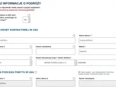 Formularz podróżny do USA. Wpisz dane kontaktowe, adres pobytu i informacje o podróży, aby uzyskać paszport USA.