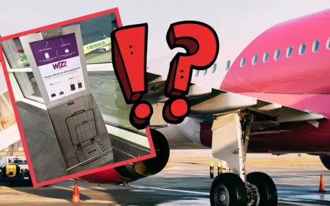 Tablica Wizz Air przypomina o wymiarach bagażu podręcznego. Upewnij się, że Twój wizzair bagaż podręczny zmieści się w ramce!