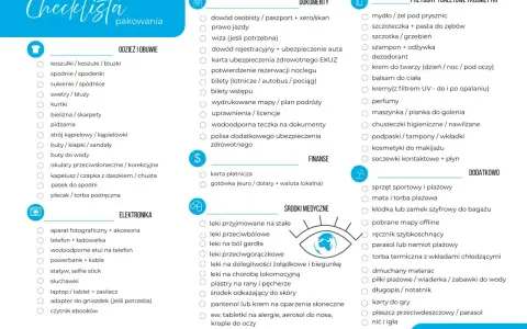 Lista rzeczy do zabrania na Erasmusa: odzież, obuwie, dokumenty, leki, kosmetyki, elektronika, finanse i dodatki.