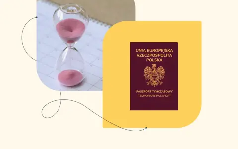 Koniec czasu na lotnisku? Paszport tymczasowy i klepsydra symbolizują pilną podróż.