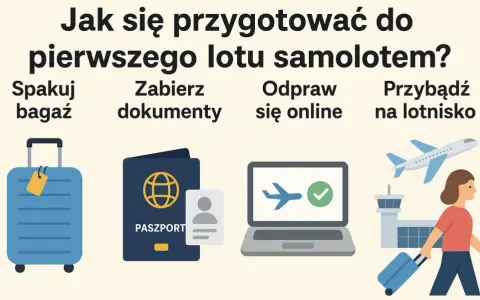 Przygotowania do pierwszego lotu samolotem: spakuj bagaż, zabierz dokumenty, odpraw się online i przybądź na lotnisko.