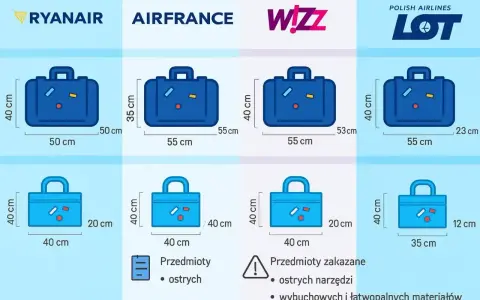 Porównanie wymiarów bagażu podręcznego dla Ryanair, Air France, Wizz Air i LOT. Sprawdź, co możesz zabrać na pokład.