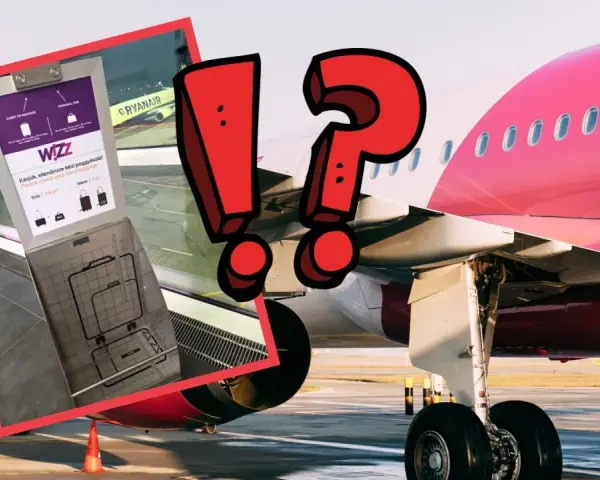 Tablica Wizz Air przypomina o wymiarach bagażu podręcznego. Upewnij się, że Twój wizzair bagaż podręczny zmieści się w ramce!