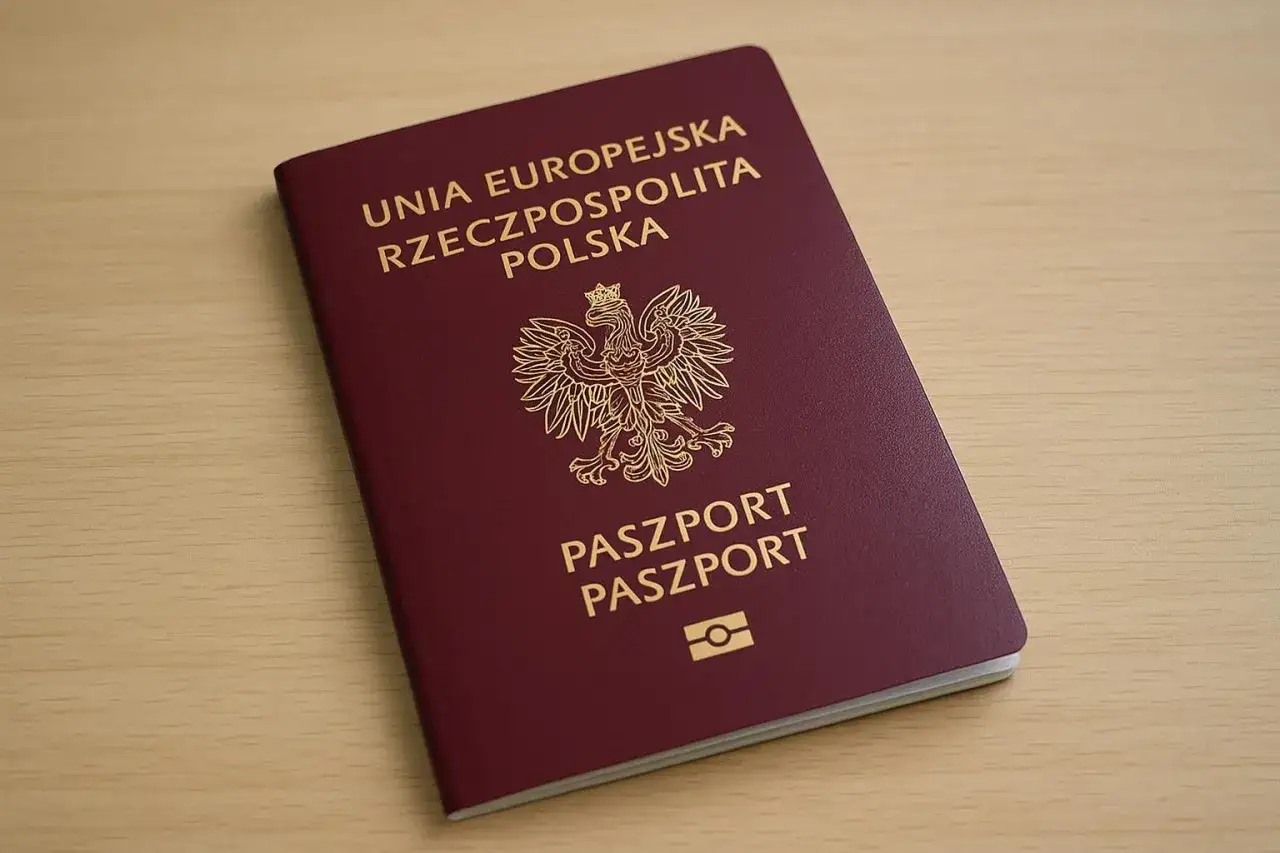 Polski paszport z godłem orła. Na okładce widnieje napis 